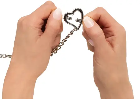 Bad Kitty Heart Shaped Stainless Steel Nipple Clamps with Chain 37.5cm