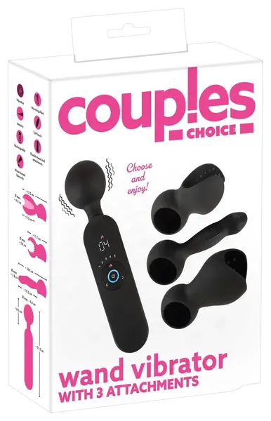 Couples Choice Wand Masažer sa Više Nastavaka, 21.5 cm, Crni