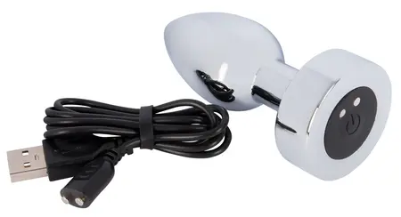 ANOS Heavy Metal Intimate Plug with Vibration, Rechargeable, Silver, 9cm
