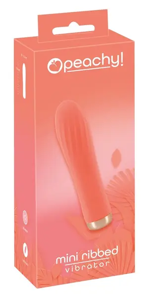 Peachy Mini Ribbed Vibrator Soft Touch Silicone USB 13.6cm Pastel Pink