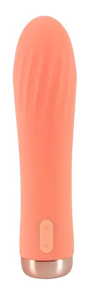 Peachy Mini Ribbed Vibrator Soft Touch Silicone USB 13.6cm Pastel Pink