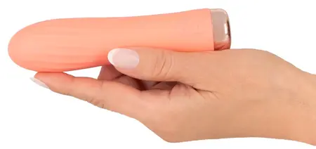 Peachy Mini Ribbed Vibrator Soft Touch Silicone USB 13.6cm Pastel Pink