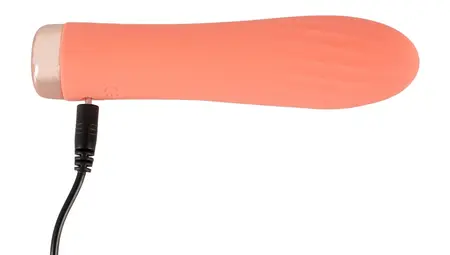 Peachy Mini Ribbed Vibrator Soft Touch Silicone USB 13.6cm Pastel Pink