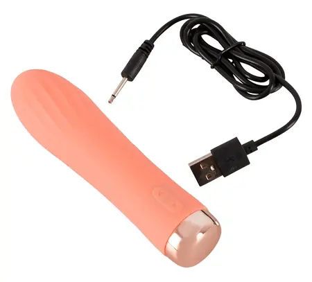 Peachy Mini Ribbed Vibrator Soft Touch Silicone USB 13.6cm Pastel Pink
