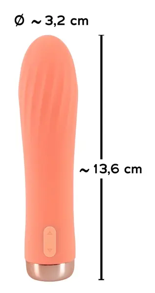 Peachy Mini Ribbed Vibrator Soft Touch Silicone USB 13.6cm Pastel Pink