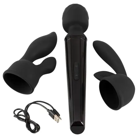 40 Years Wand Vibrator Rechargeable Massager + 2 Attachments, Black