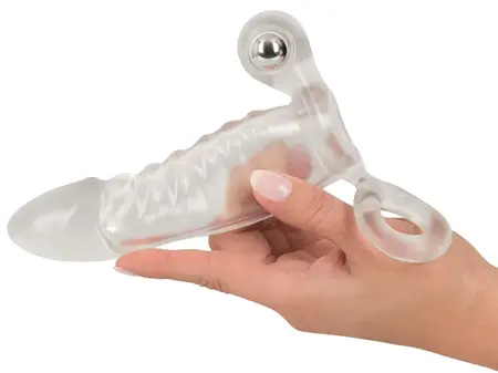 Crystal Clear Vibrating Extension Sleeve with Ball Ring, Transparent, 15.6 cm