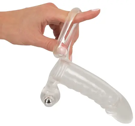 Crystal Clear Vibrating Extension Sleeve with Ball Ring, Transparent, 15.6 cm