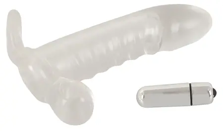 Crystal Clear Vibrating Extension Sleeve with Ball Ring, Transparent, 15.6 cm