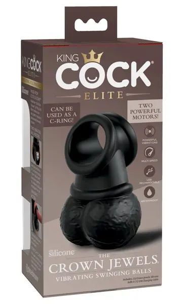 King Cock Elite TCJ Vibrirajući dual-motor silikonski ljuljajući prsten sa lopticama