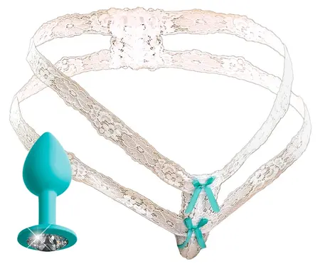 HookUp Panties Secret Gem XL-XXL Lace Intimate Set with Gemstone Plug