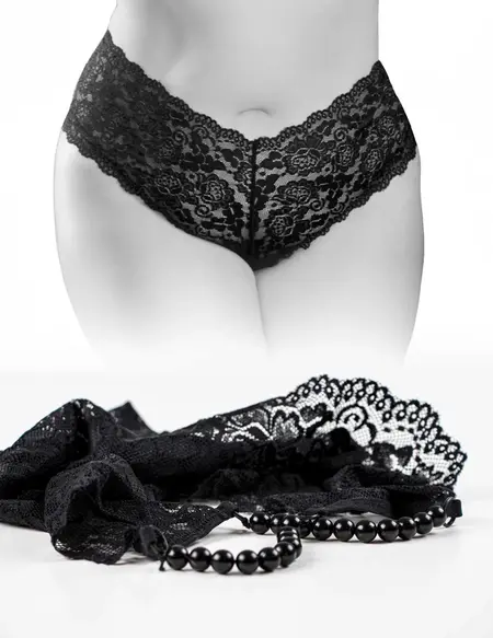 HookUp Panties Pleasure Pearls Lace Boy Shorts XL-2XL Black