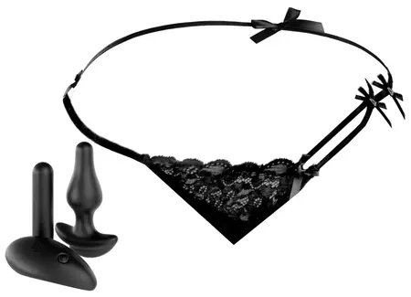 HookUp Panties Remote Bowtie Bikini XL-XXL Rechargeable Black