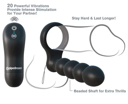 FCR Remote Control Dual Extension Ring with Vibrating Module, Black