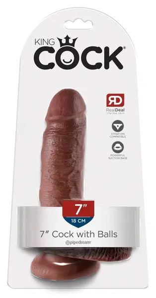 King Cock Model 7 Inches with Balls, Brown, Suction Base, PVC