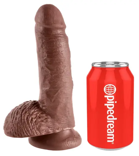 King Cock Model 7 Inches with Balls, Brown, Suction Base, PVC