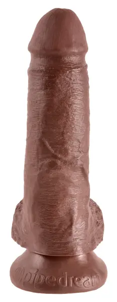 King Cock Model 7 Inches with Balls, Brown, Suction Base, PVC