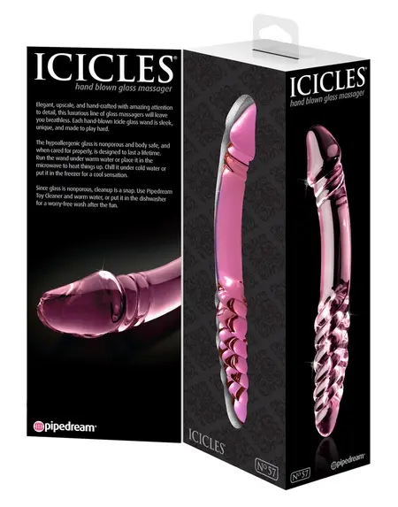 Pipedream Icicles No. 57 Ružičasti stakleni intimni masažer 12 cm