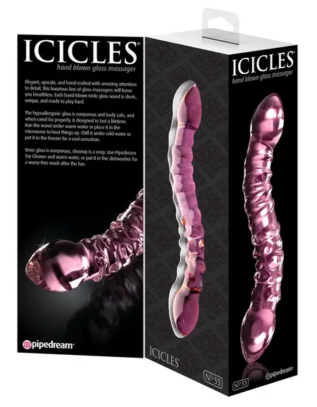 Pipedream Icicles No. 55 Ružičasti stakleni intimni masažer 19.5cm