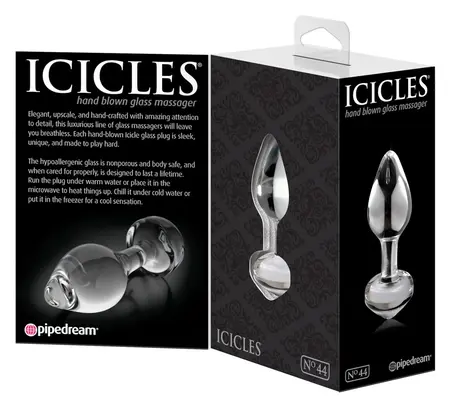 Pipedream Icicles No. 44 Stakleni masažni čep 8 cm Transparentan