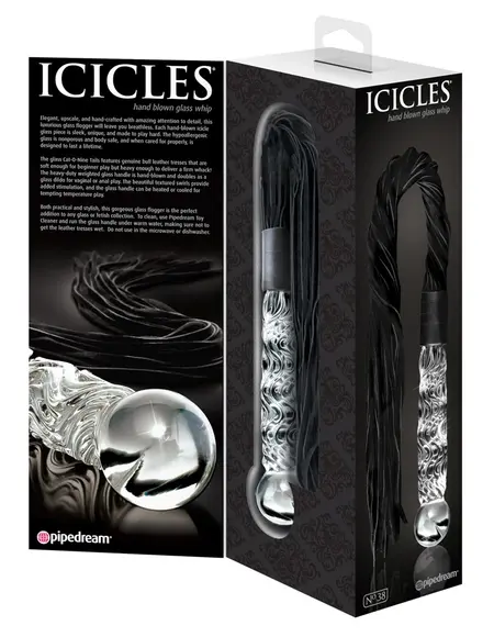 Pipedream Icicles No. 38 Glass Massage Wand with Leather Tassels 63cm Blue
