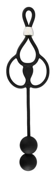 Rebel Triple Support Ring with Dual Anal Beads, Adjustable, Black