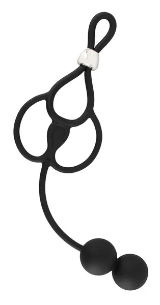 Rebel Triple Support Ring with Dual Anal Beads, Adjustable, Black