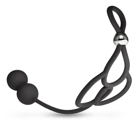 Rebel Triple Support Ring with Dual Anal Beads, Adjustable, Black