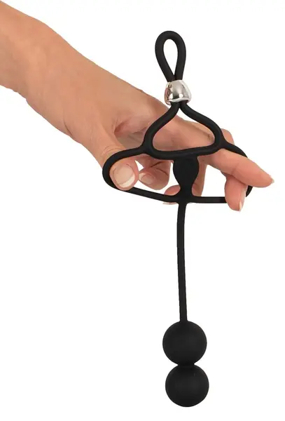 Rebel Triple Support Ring with Dual Anal Beads, Adjustable, Black