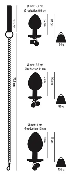 You2Toys Aluminium Plug Set 3 Sizes with Decorative Leash, Silver