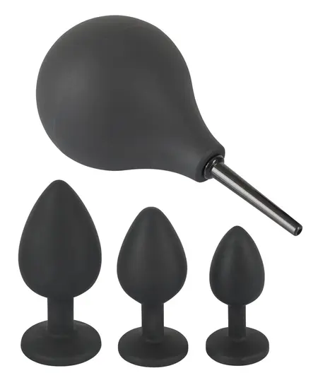 Black Velvets Anal Kit - Silicone Set with Douche and Decorative Plugs