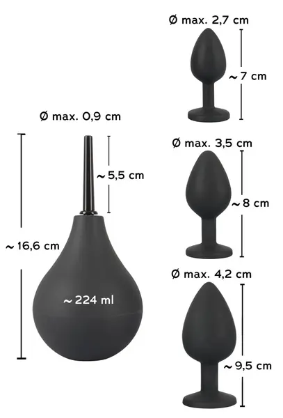 Black Velvets Anal Kit - Silicone Set with Douche and Decorative Plugs