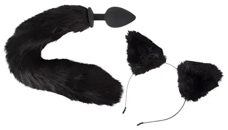 Bad Kitty Pet Play Set - Intimate Tail Plug & Cat Ears Headband, Black