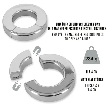 You2Toys Magnetic Stainless Steel Ball Ring 14 mm, Silver, 234g