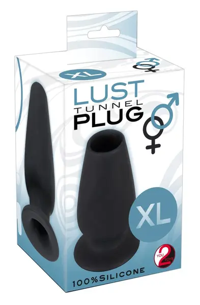 You2Toys Lust Tunnel Plug XL Black Silicone Open-Channel 13cm