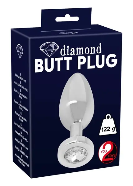 You2Toys Silver Tapered Stainless Steel Plug with Clear Gem, Small 6cm