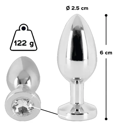 You2Toys Silver Tapered Stainless Steel Plug with Clear Gem, Small 6cm