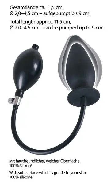 You2Toys Black Inflatable Anal Plug Silicone 11.5 cm Adjustable Size