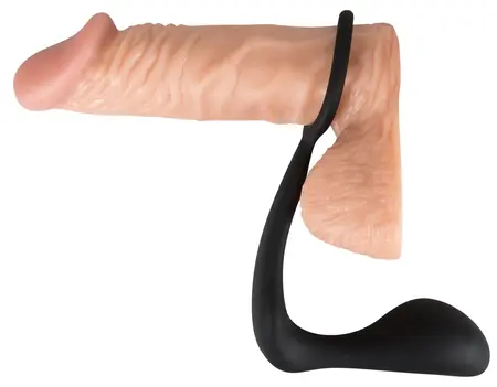 Black Velvets Duo System Silicone Ring & Plug, Black, 10cm