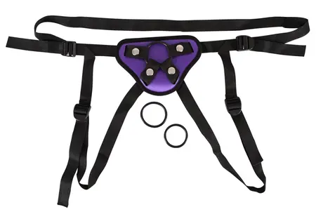 You2Toys Universal Strap-On Harness with 3 Adjustable Rings, Purple/Black