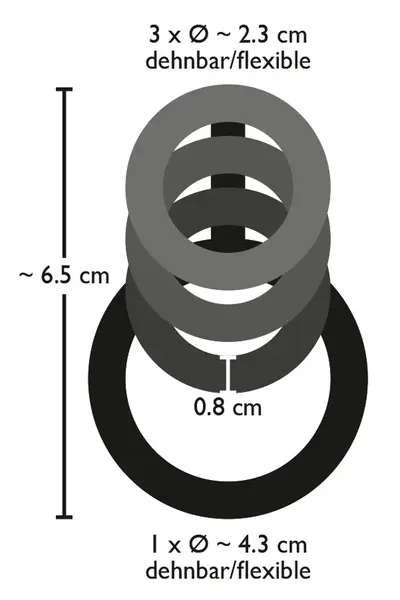 Bad Kitty Set of 4 Connected Intimate Rings Smoky Black TPE 6.5cm