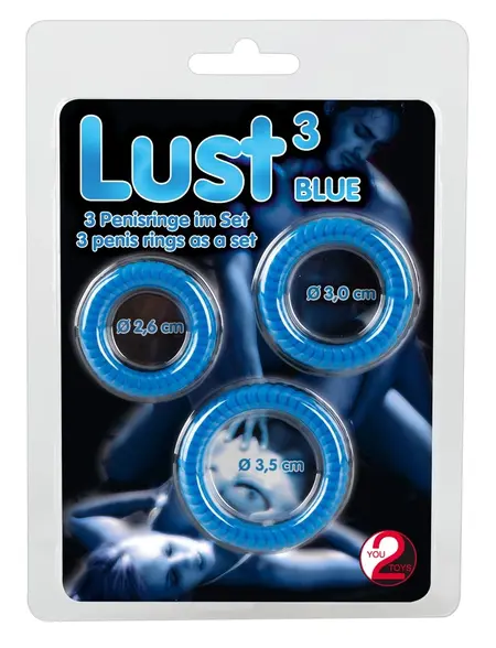 Lust 3 Silicone Intimate Rings Blue Set - 3 Sizes