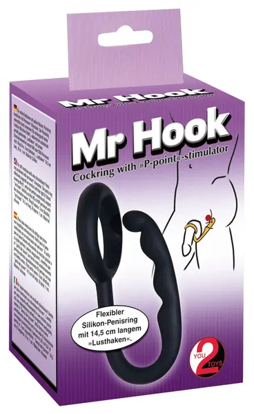 Mr. Hook Black Silicone Anatomical Ring with Perineal Stimulator 3 cm