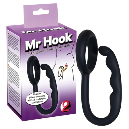 Mr. Hook Black Silicone Anatomical Ring with Perineal Stimulator 3 cm