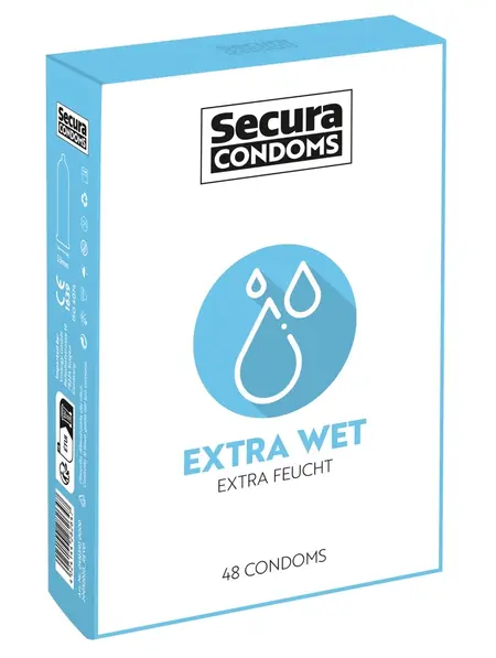 Secura Extra Wet 48pcs Intimate Protection, Enhanced Lubrication, Vegan