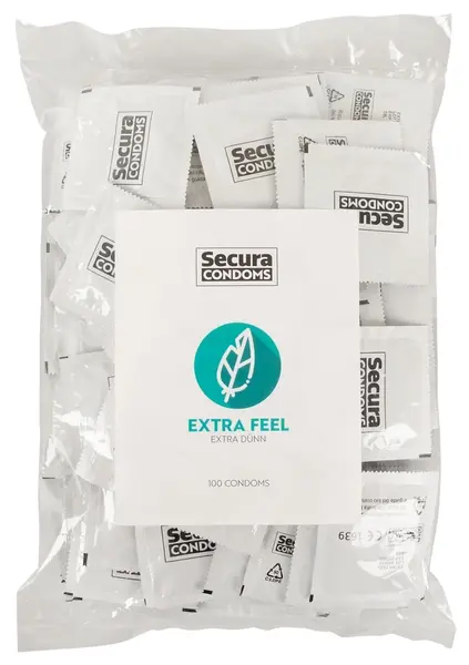 Secura Extra Feel 100pcs Ultra-Thin Transparent Vegan Condoms 52mm