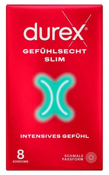 Durex Gefuhlsecht Slim Fit Latex Condoms 8 pcs, Thin Design, 52.5 mm