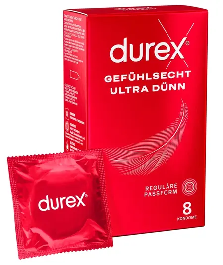 Durex Gefuhlsecht Ultra Condoms 8 pcs - Extra Thin, 52 mm Width