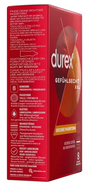 Durex Gefuhlsecht XXL 8 pcs - Extra Large Contoured Latex Protection