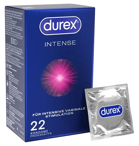 Durex Intense Orgasmic Condoms 22 pcs Mint Flavour Ribbed & Dotted 56mm